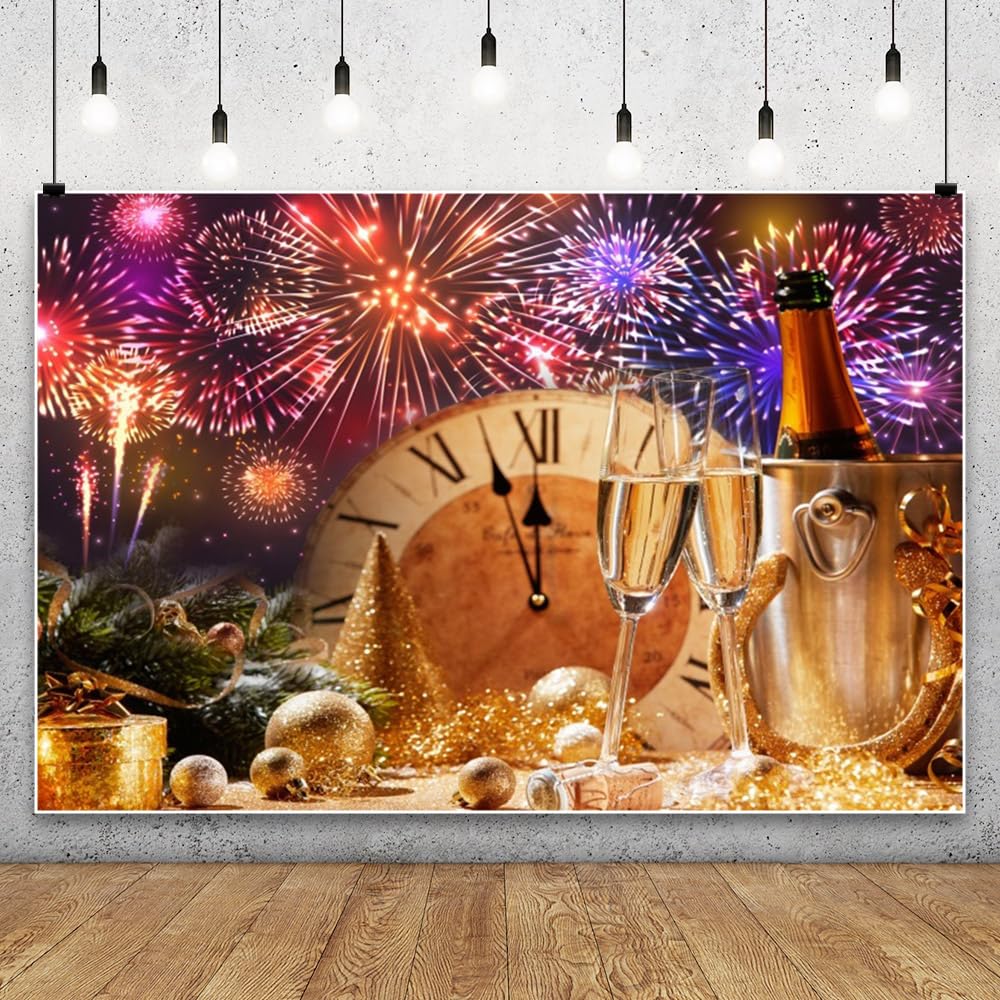 MIRRORANG 3x2m Gelukkig Nieuwjaar Achtergrond Zwart Goud Vuurwerk Luxe Glitter Kwastje Fotografie Achtergrond 2024 Nieuwjaar Kerst Familie Party Indoor Decoratie Banner Foto Booth Props
