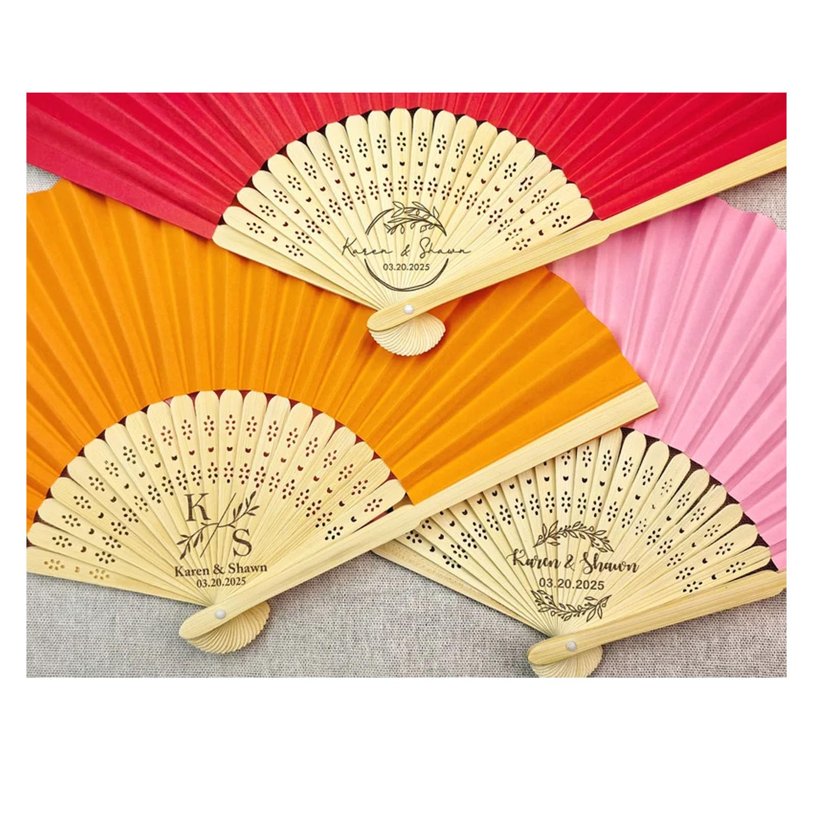 Éventail personnalisé de mariage pliants gravés pour invités - lot de 50pcs