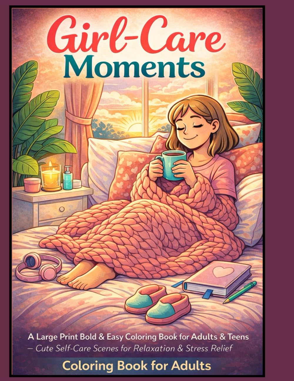 Coloring Book for Adults: A Large Print Bold & Easy Coloring Book for Adults & Teens – Cute Self-Care Scenes for Relaxation & Stress Relief