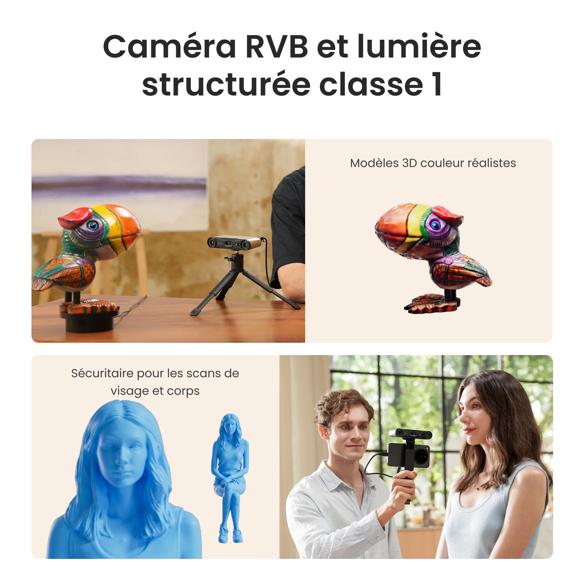 Revopoint INSPIRE 2 Scanner 3D pour impression 3D, précision jusqu’à 0,03 mm, laser multi-lignes et lumière structurée, numérisation sans fil et en extérieur, scans en couleur, Premium