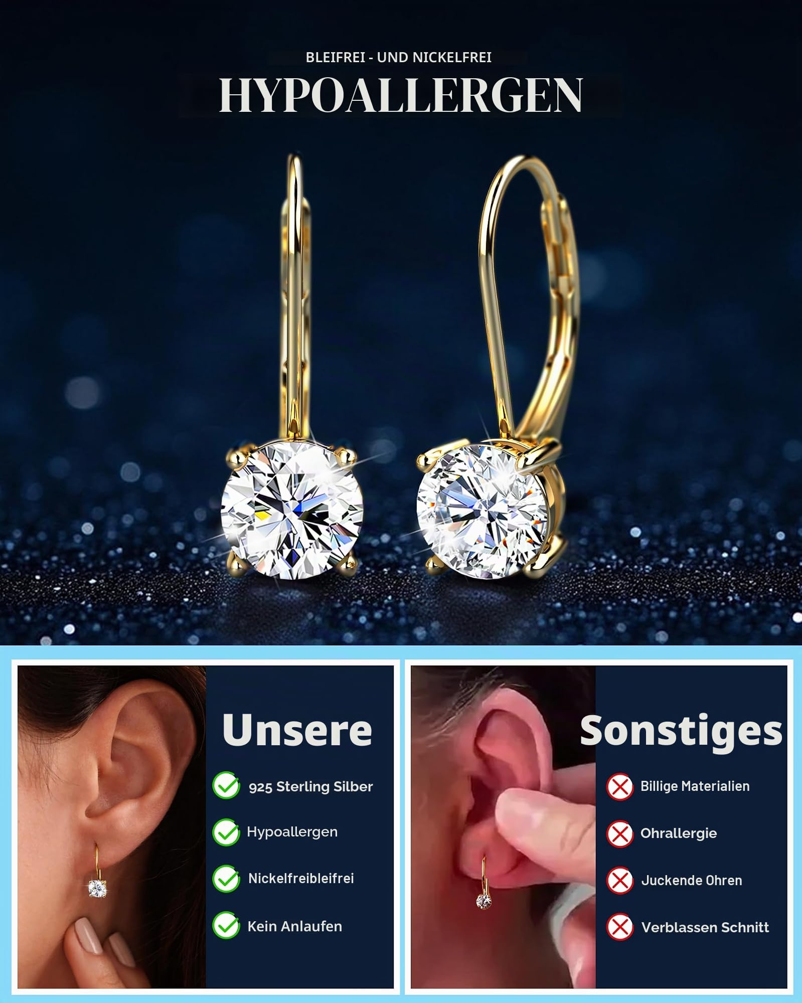 DOCHAIS Moissanite Ohrringe Silber 925 Damen Gold Tropfen Ohrringe Geschenk | Hypoallergene Weißgold Hängende Moissanite Creolen Schmuck Für Frauen Valentinstag Geburtstag Geschenk 0.5ct-1.0ct