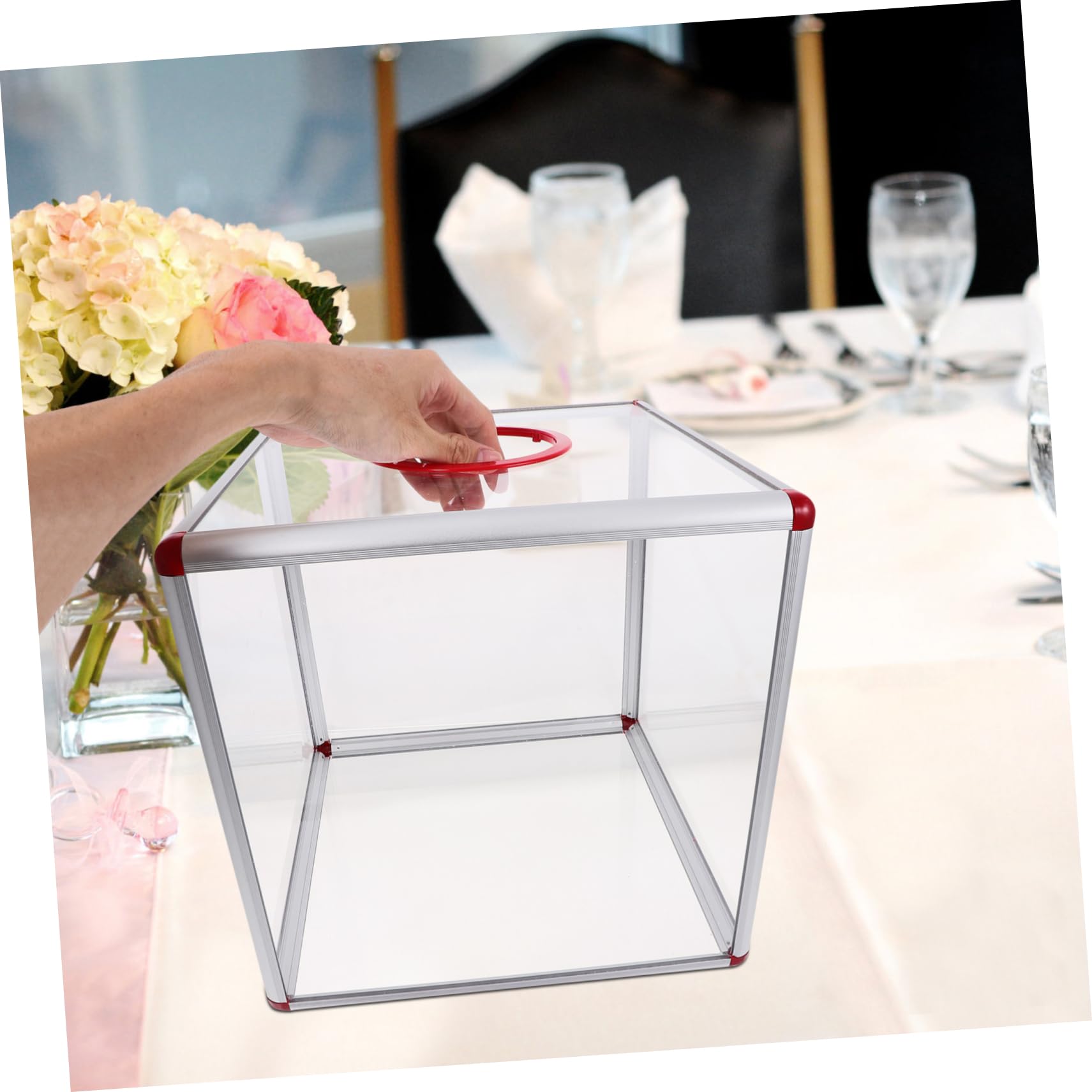 Alipis Urne Transparente en Acrylique avec Fente pour Conteneur de Stockage D'argenté, Facile à Assembler, pour Mariages et Fêtes d'anniversaire