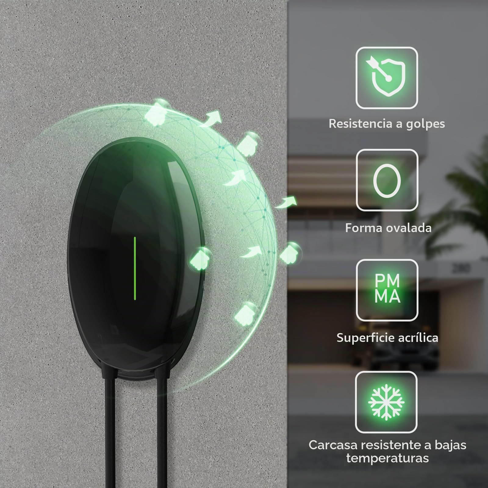 7,2KW Wallbox Tipo 2 Cargador Coche Electrico, 32A Monofasico Estación de Carga Doméstica con Cable de 7 m para EV PHEV Impermeable IP66 Negro