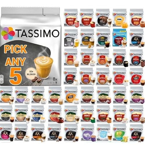 Tassimo - Tassimo Coffee, Tea & Chocolate Pods – Pick Any 5 Packs from 50+ Blends Including Costa, Kenco, L’or, Jacobs, Cadbury, Baileys, Chai Latte, Milka, Oreo, Café Hag, Etc.