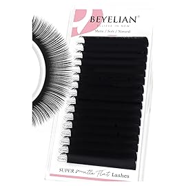 BEYELIAN Flat Eyelash Extension, Ellipse Lash Extensions 0.20 D Curl 15mm 16 Rows Matte Black Eyelash Extension Supplies Classic Lash Extensions Individual Eyelashes Salon Use