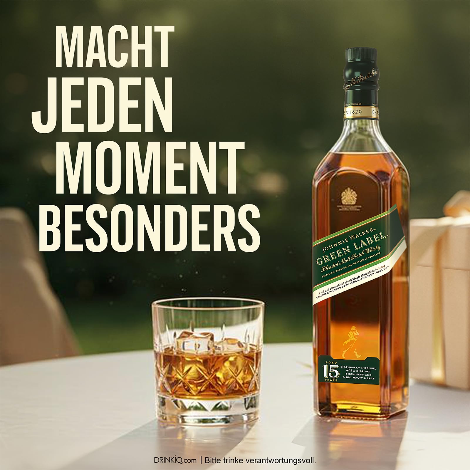 Johnnie Walker Green Label, Blended Scotch Whisky, in edler Geschenkverpackung, 43% Vol, 700ml Einzelflasche