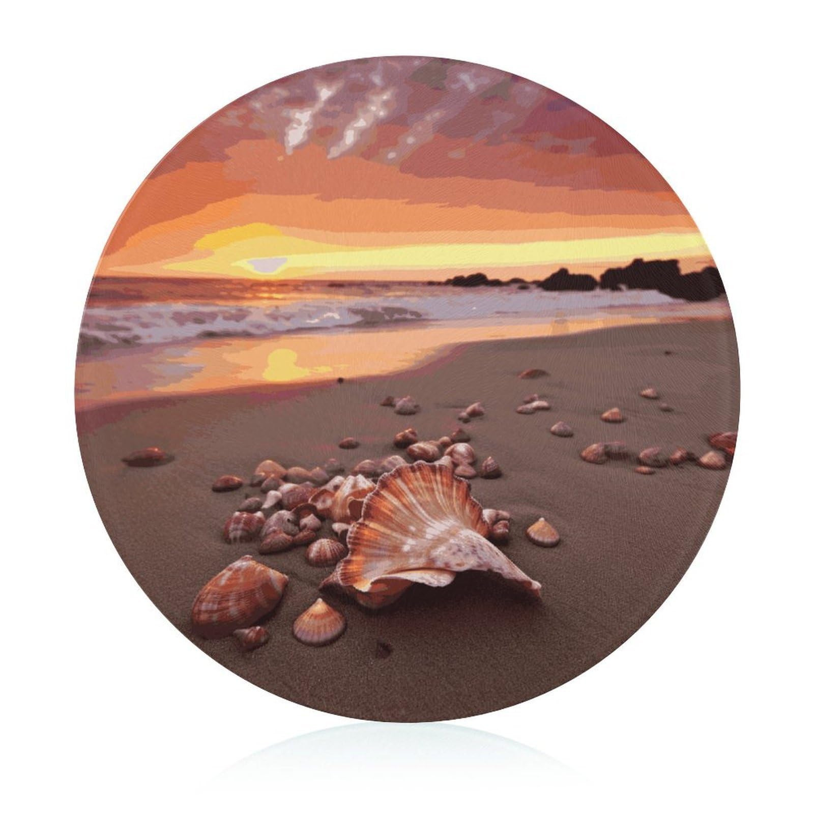 Shell Beach Sunset - Tabla de cortar redonda fácil de limpiar, tablas de cortar para cocina de tamaño grande 7.9, tablas de cortar esenciales de cocina convenientes para carne y verduras