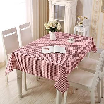 Cotton Linen Geometric Red & White Checked Tablecloth Gingham Maroon for Rectangle Table (55 * 70'')