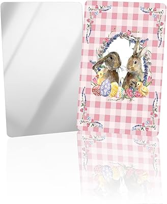 OComster Easter Bunny Compact Mirror Bulk Mini Card Mirror, Spring Floral Wreath Pink Plaid Small Compact Mirror for Purse, Rectangular Handheld Pocket Makeup Mirror