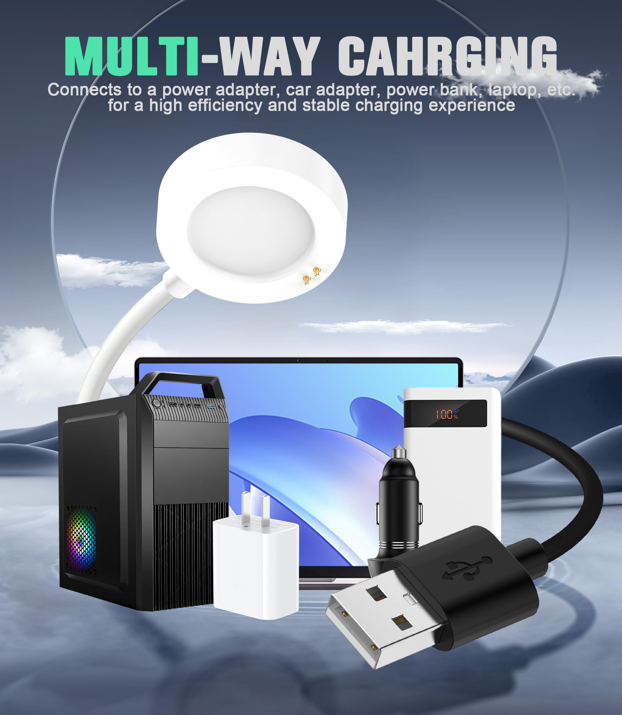 Kabel do ładowania kompatybilny z Xiaomi Watch S5/5/S4/S3/S2 | Kompatybilny z Xiaomi Watch S5/5/S4/S3/S2/2 Pro/2/H1-1 m, kabel z magnesem, czarny/biały, 2 sztuki