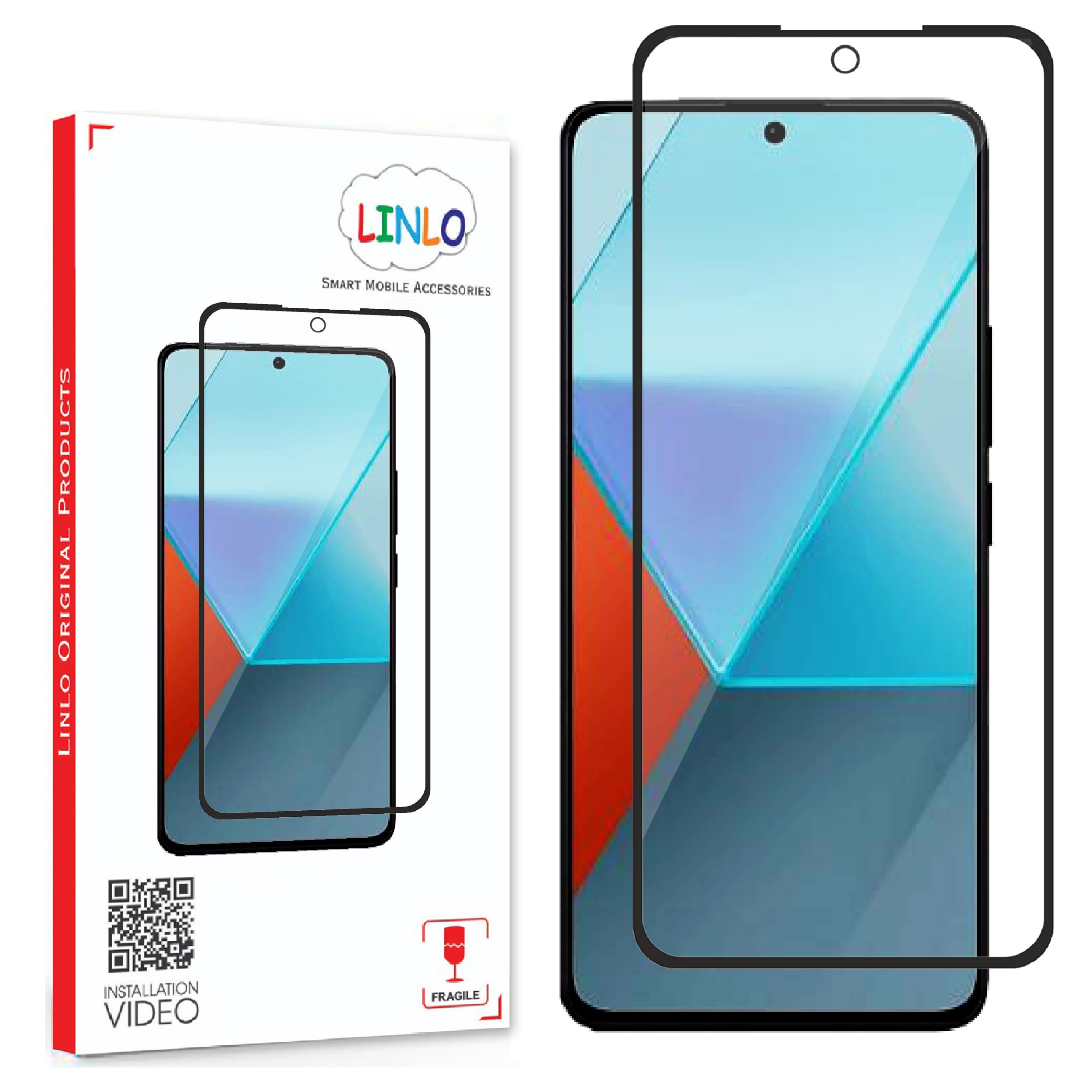 LINLO Premium Tempered Glass Screen Protector Compatible for Redmi Note 13 5G/Redmi Note 13 Pro 5G with Edge to Edge Coverage and Easy Installation Kit, Pack of 1, Black (B0CRPK1BFN) Amazon Price History, Amazon Price Tracker