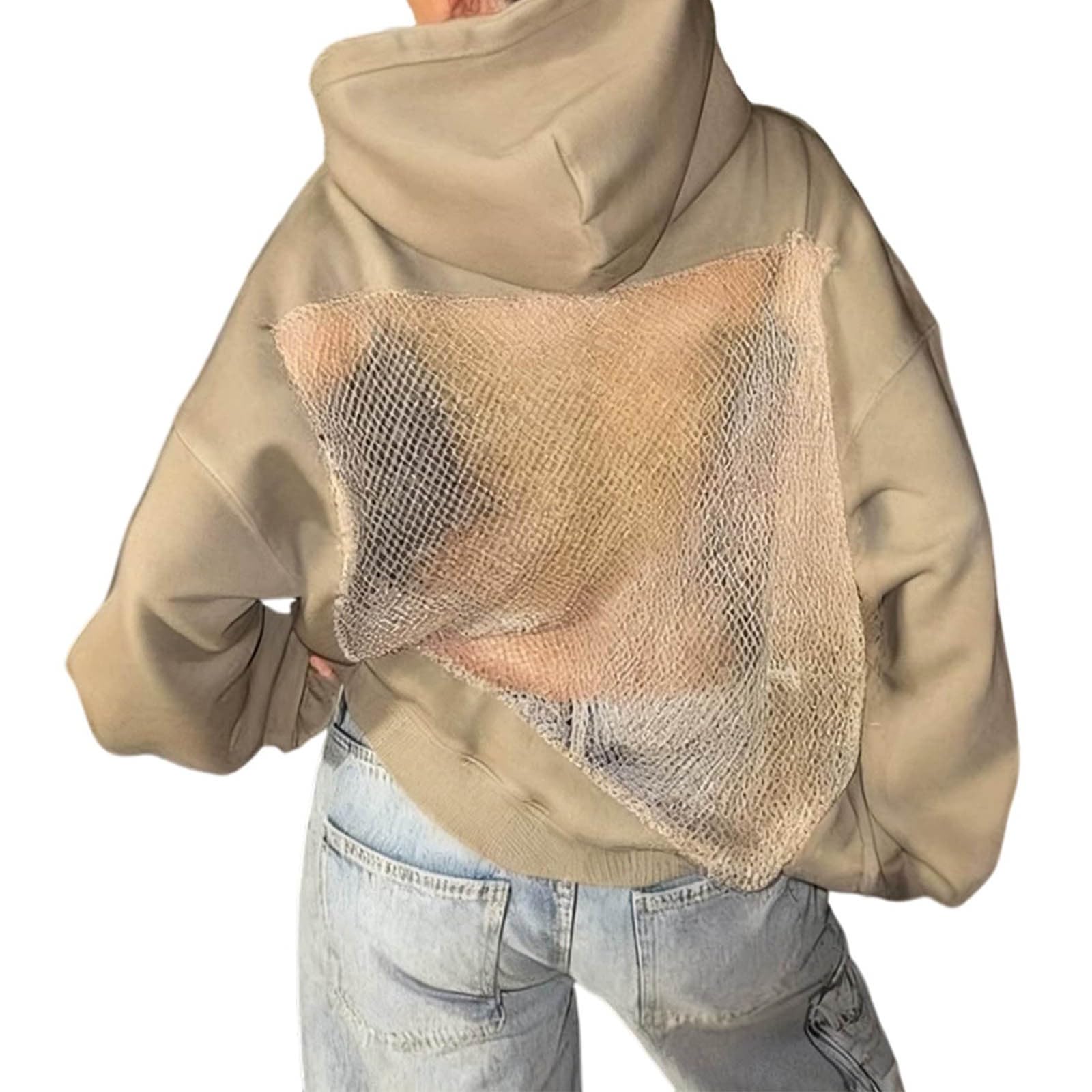 Sudadera con capucha para mujer, de malla, para otoño