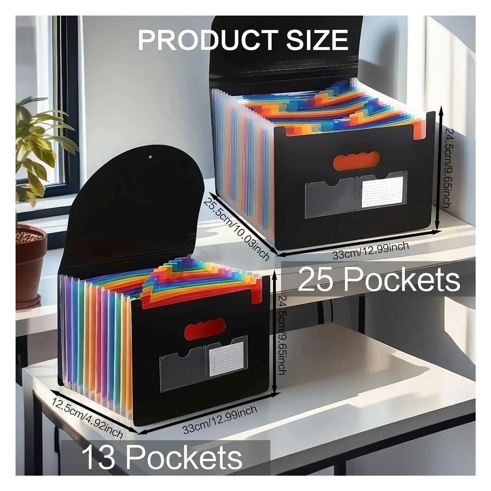 Carpeta expansible, Cajas organizadoras de Documentos Carpeta de Archivos de acordeón Negro Bolsillos expandibles Almacenamiento de Documentos(Black-25 Pockets)