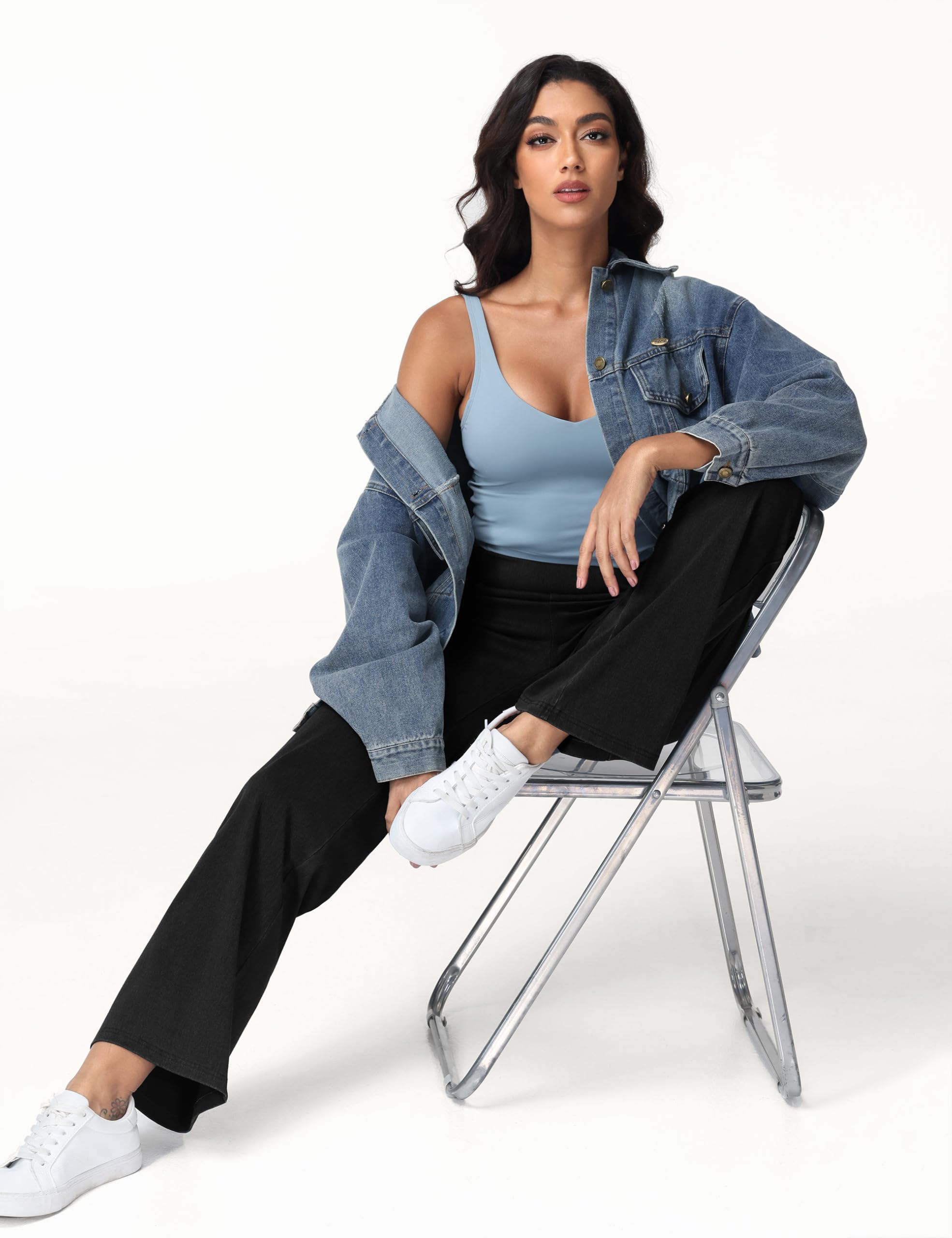 THE GYM PEOPLE Jeans Baggy Donna Vita Alta Stretch Gamba Larga Dritta