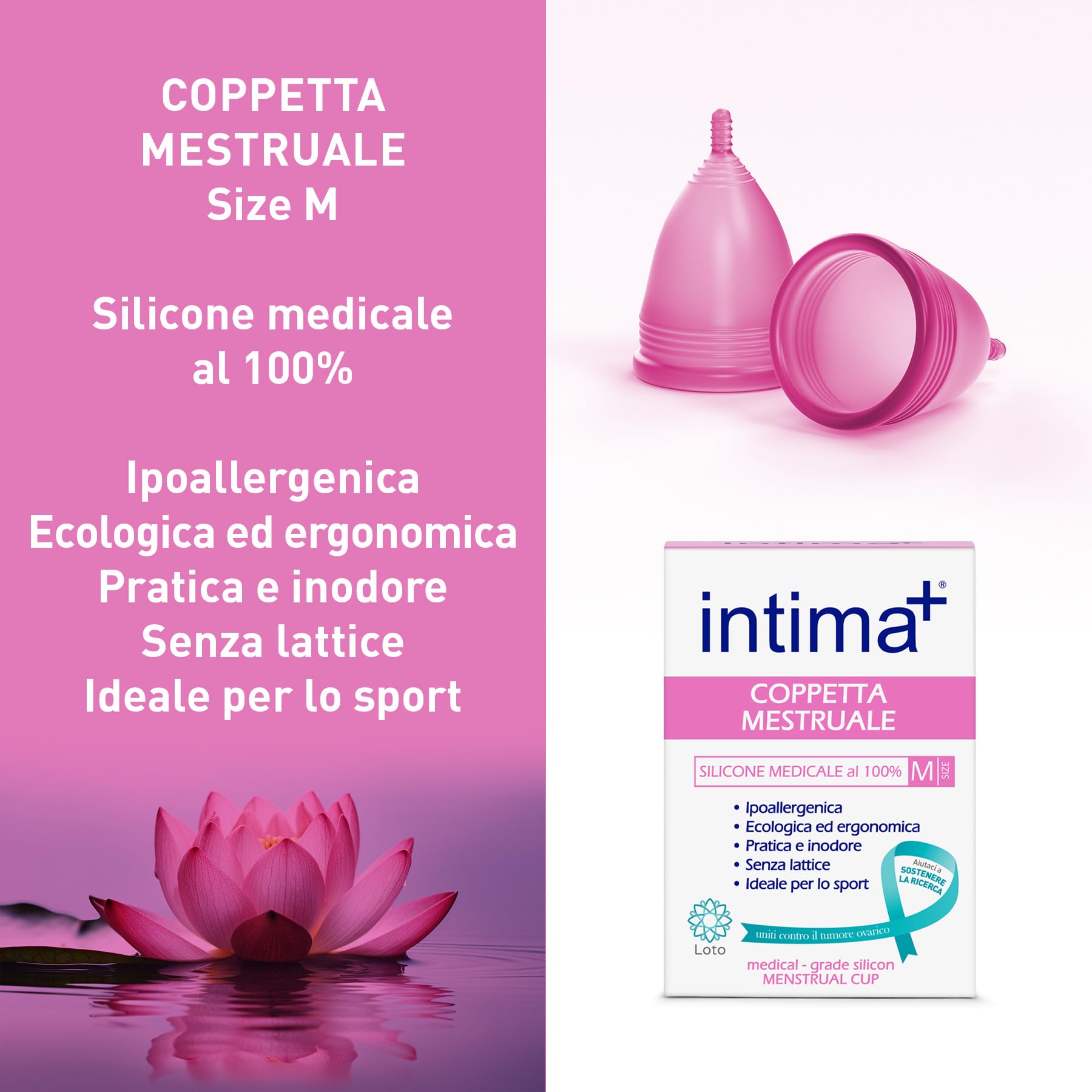 Intima+ | Coppetta Mestruale, Coppette Mestruali in Silicone Medicale al 100%, Coppa Mestruale Ecologica, Coppetta Mestruale Protettiva e Discreta, Taglia M