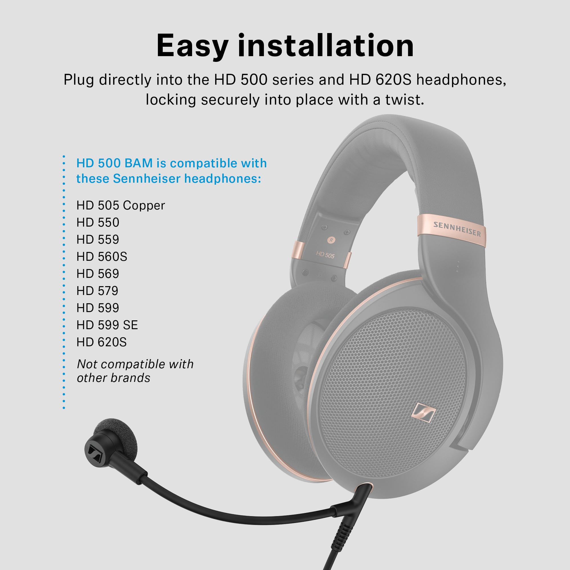 Sennheiser HD 500 BAM, plug-in Boom Arm Microphone for Gaming and Calls with Volume and Mute controls, analog 3.5 mm jack - Image 2