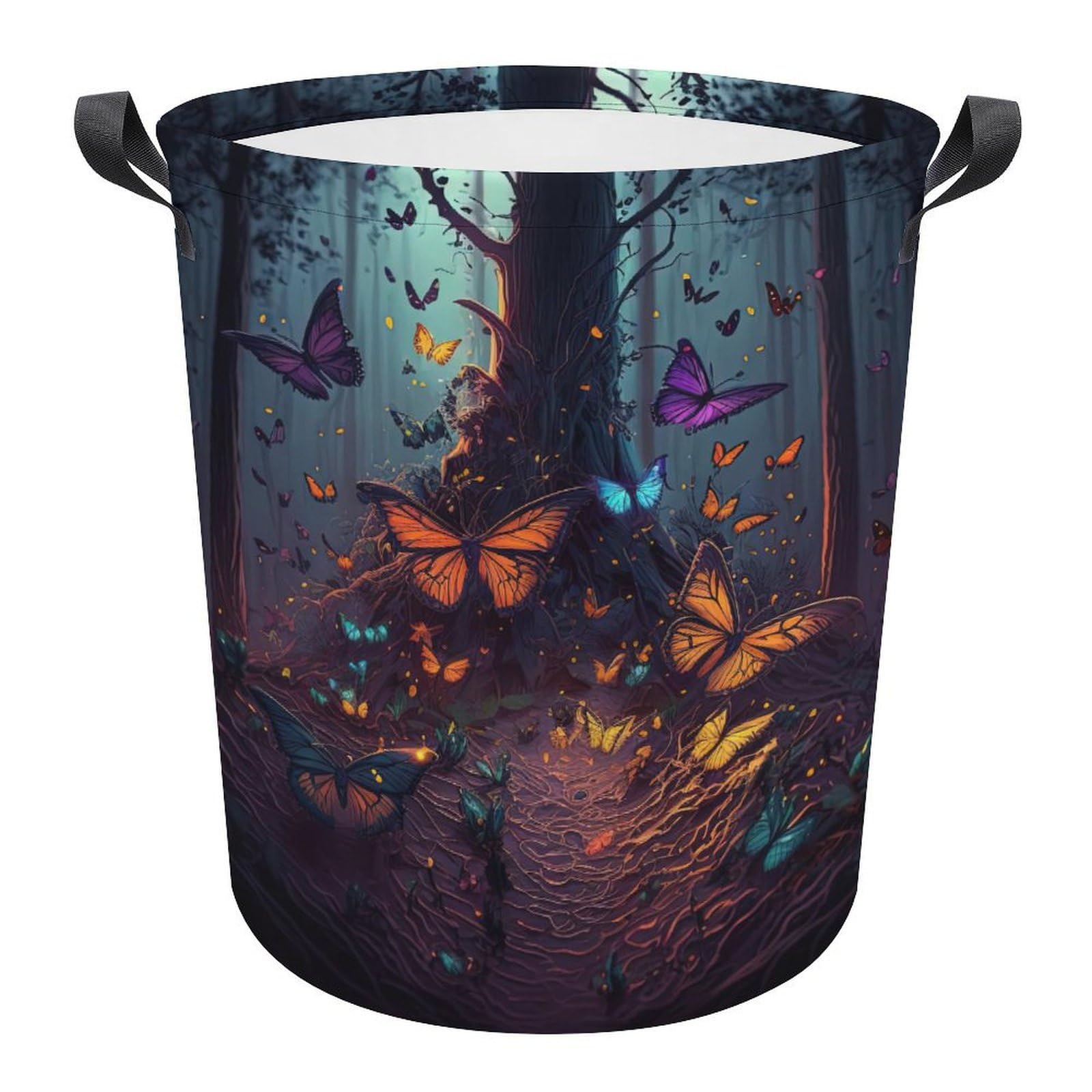 Cesta para la colada impermeable y duradera de 34x42 cm con un romántico estampado de mariposas.