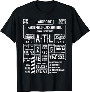 ATL Atlanta Airport Stats Avgeek Aviation T-Shirt
