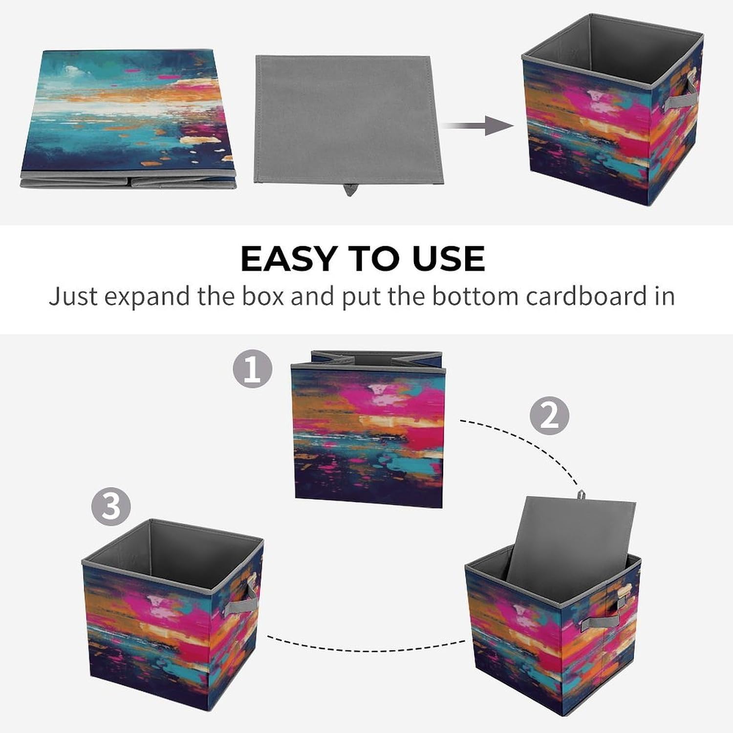 Abstract Oil Painting Fabric Bins Storage Basket Square Baskets | Storage Bin with Double Handles,Cube Collapsible Organizers for Organization,Closet,Shelves,Offices