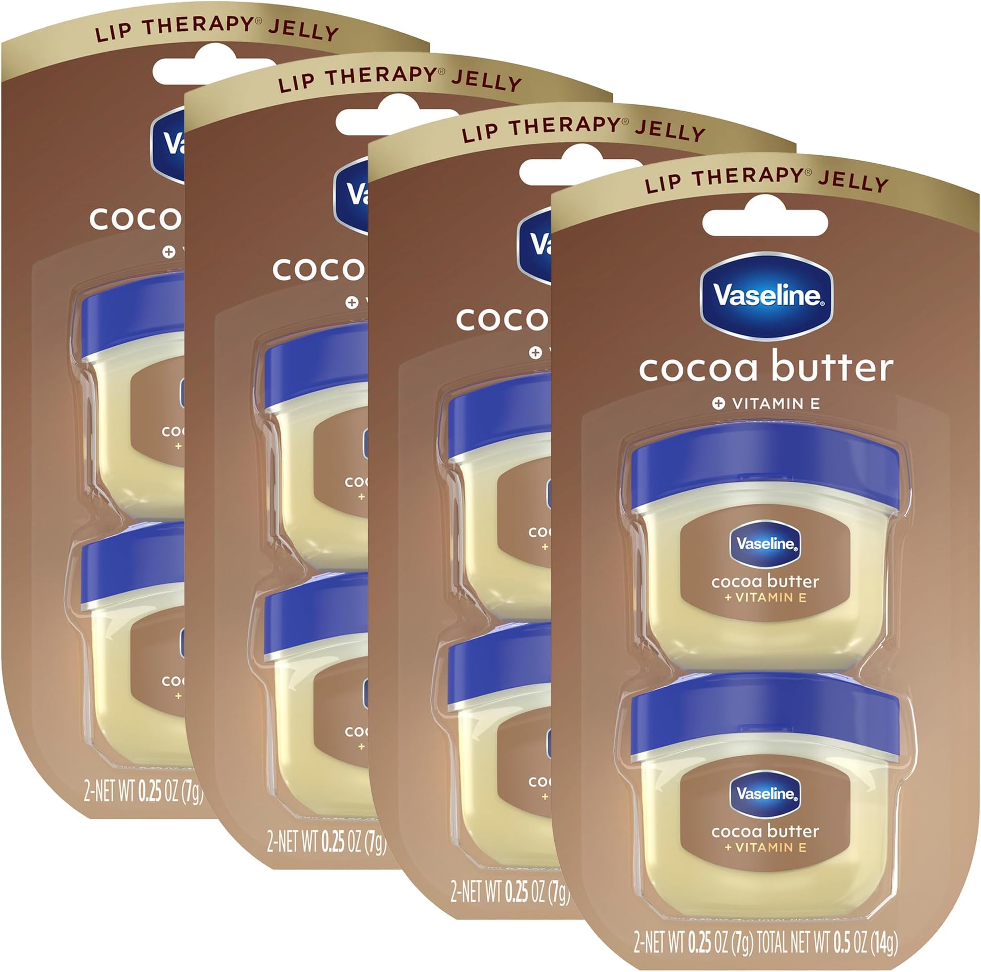 Vaseline Lip Therapy Cocoa Butter 8-Pack – Mini Lip Balms for Soft, Glowing Lips, 0.25 Oz Ea