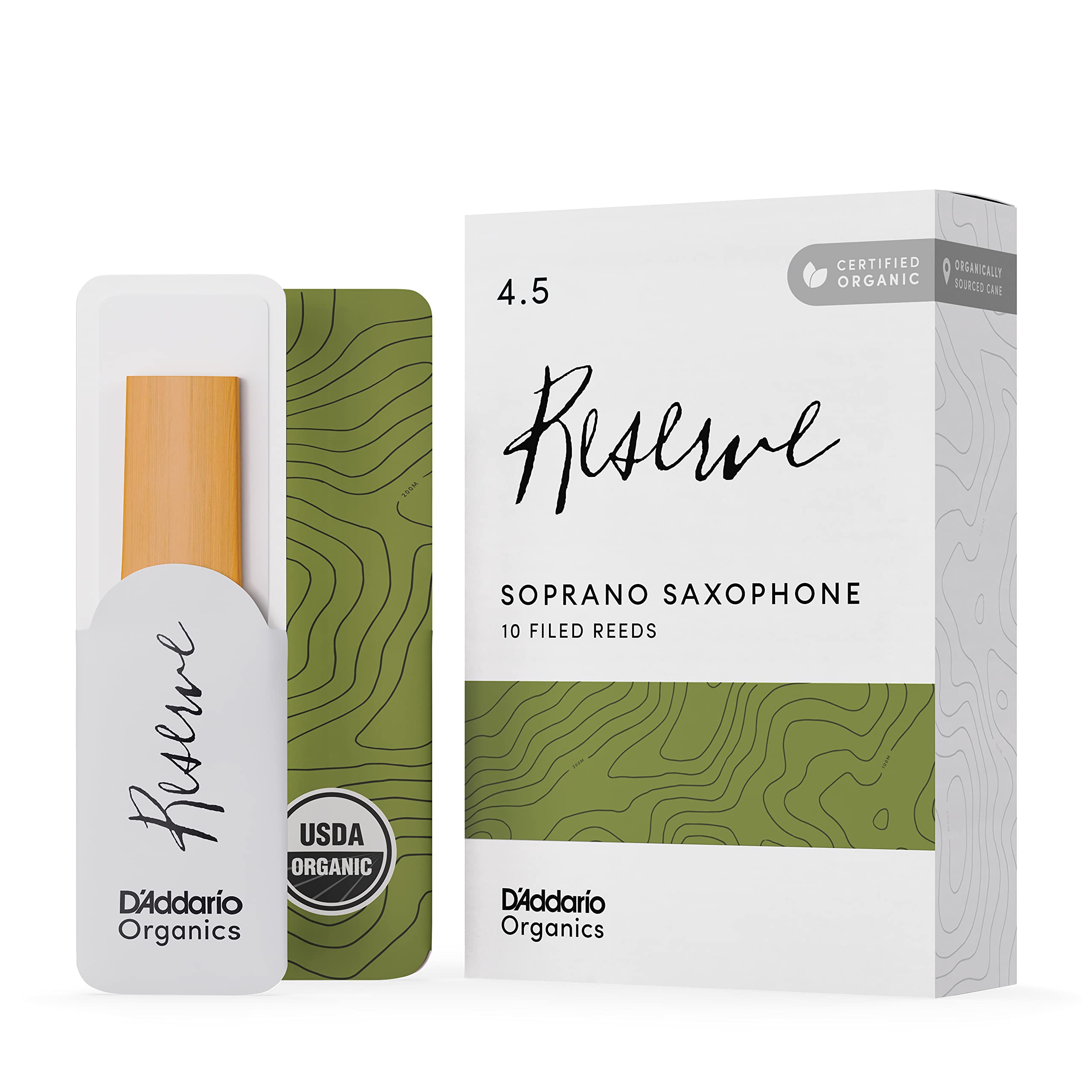 D'Addario Organic Reserve stroiki do saksofonu sopranowego - stroiki do saksofonu - pierwszy i jedyny organiczny trzcina - 4,5 siła, 10 sztuk
