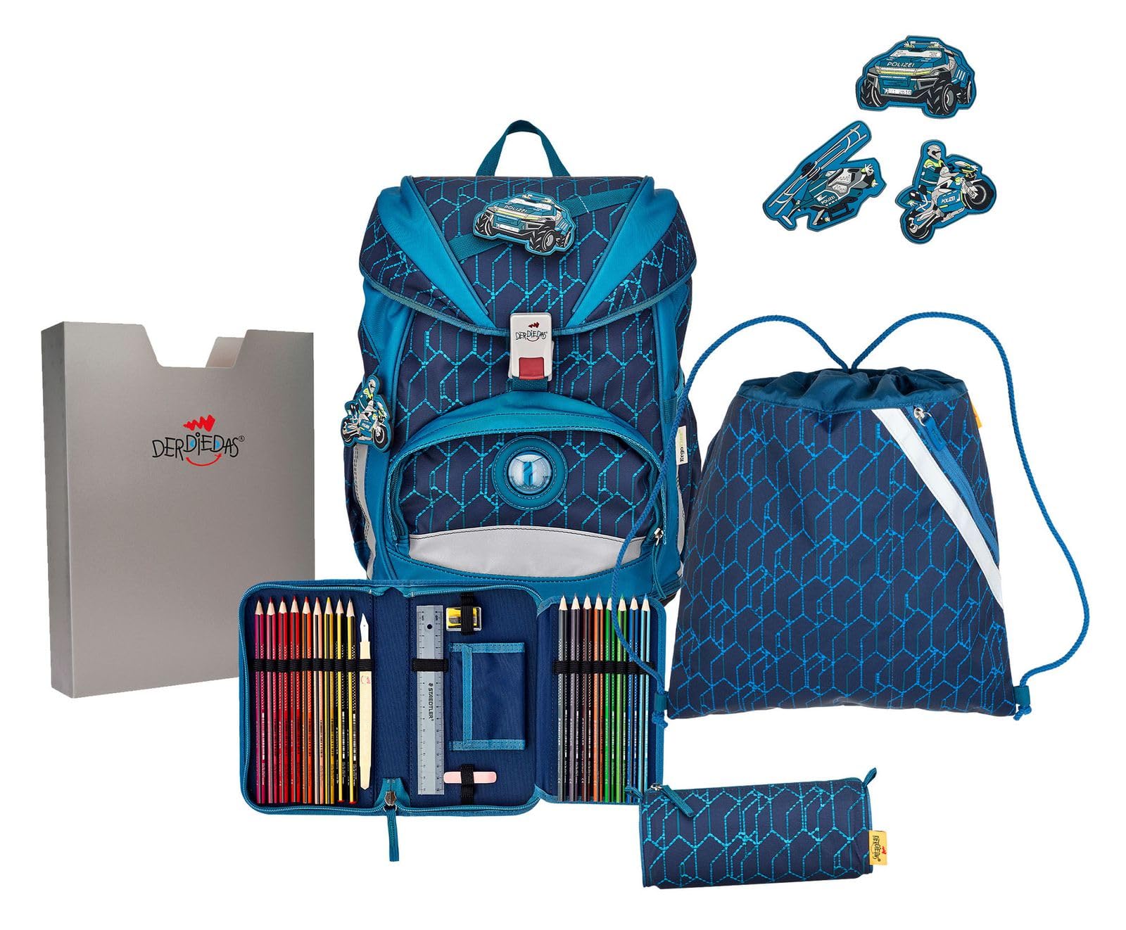 DER DIE DAS leichter Schulrucksack, ErgoFlex Blue Speed Set 5-teilig, ca. 22 l Volumen, ca. 800 g Gewicht