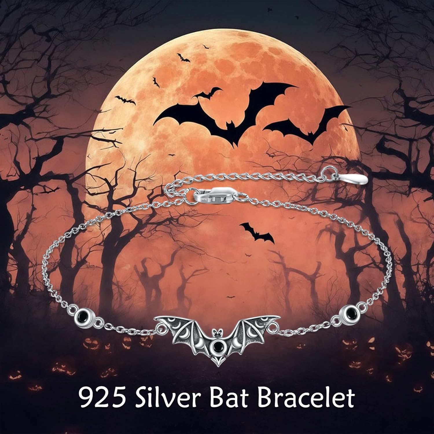 URONE Bat/Cat Bracelet 925 Sterling Silver Animals Bracelet Bat/Cat Jewelry Gifts for Women - Image 6