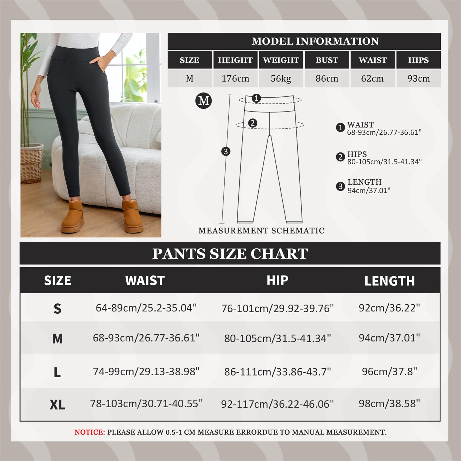 EDOTON Leggings da Donna a Vita Alta Caldi Pantaloni Invernali con Tasche Fodera in Pile per Sport e Yoga