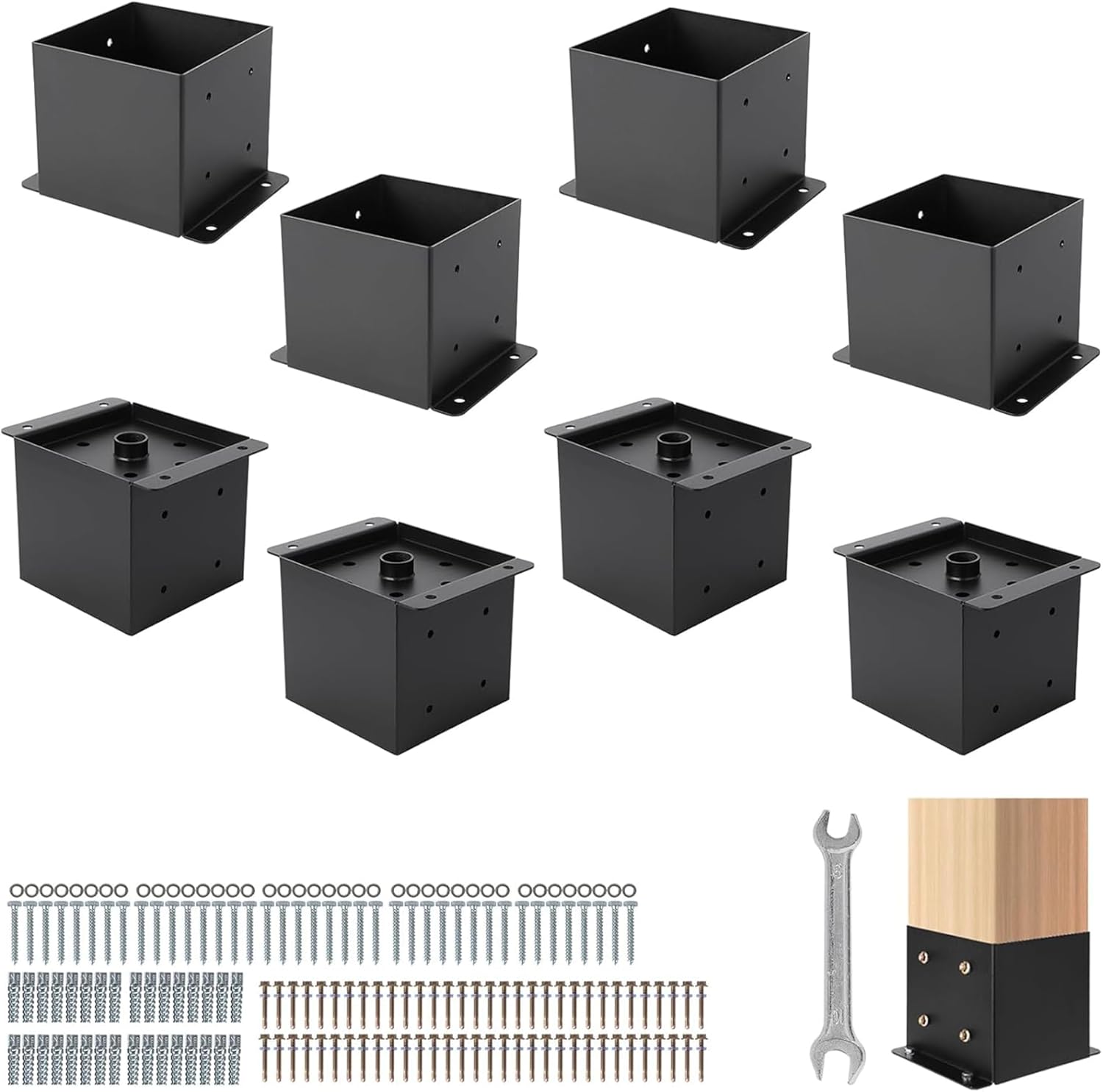 6x6 Post Base 4 Pcs, Inner Size 5.8"X5.8" Post Base Brackets, Heavy Duty Powder-Coated Post Anchor Anchors Post Brackets for Pavilion Deck Railing Support Deck Base Plate