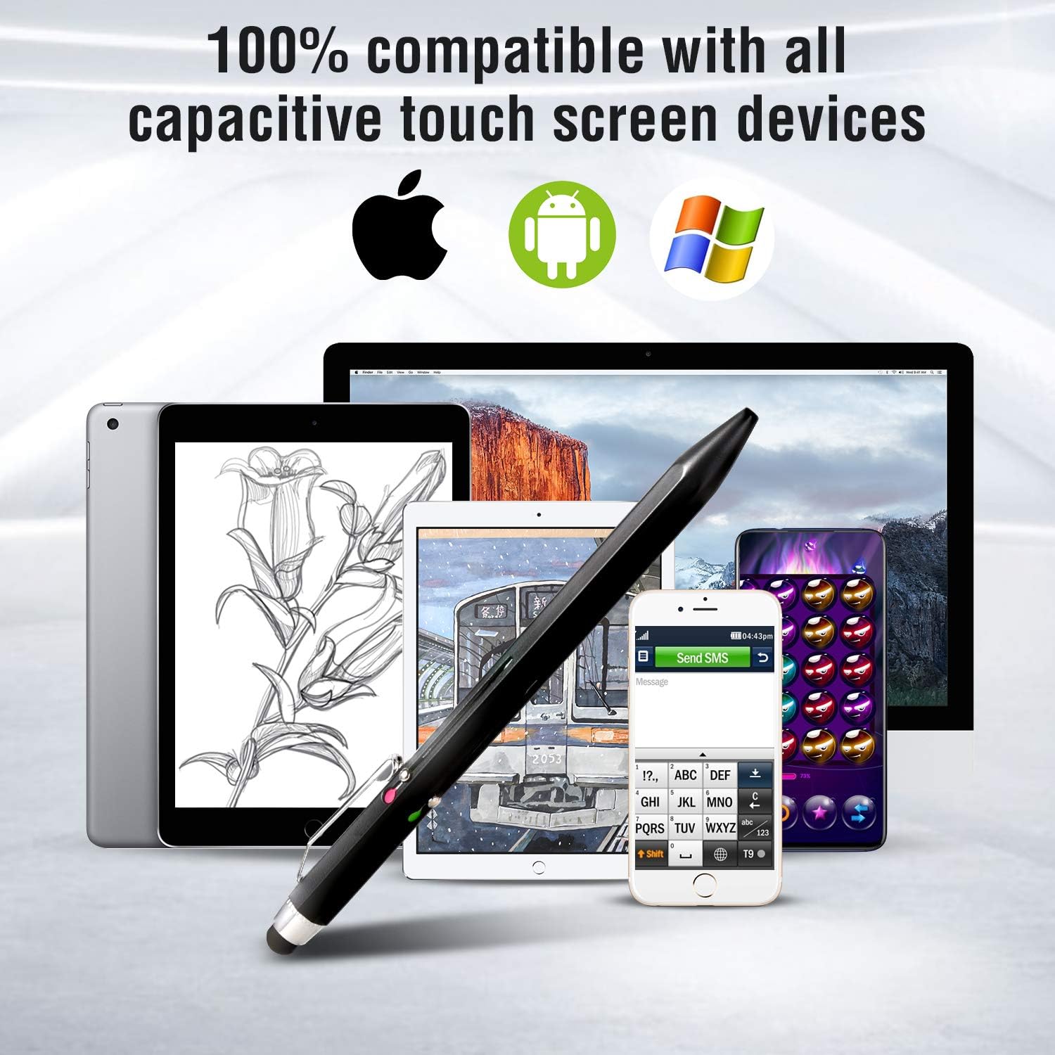SMTTW 5-in-1 Stylus Pen&Multicolor Retractable Pen in One-Tablet Pen-Multifunction Pen with Metal Gift Box-Black Blue Red Green Ballpoint Pen with Universal Stylus Pens for Touch Screens (Silver) - Image 5