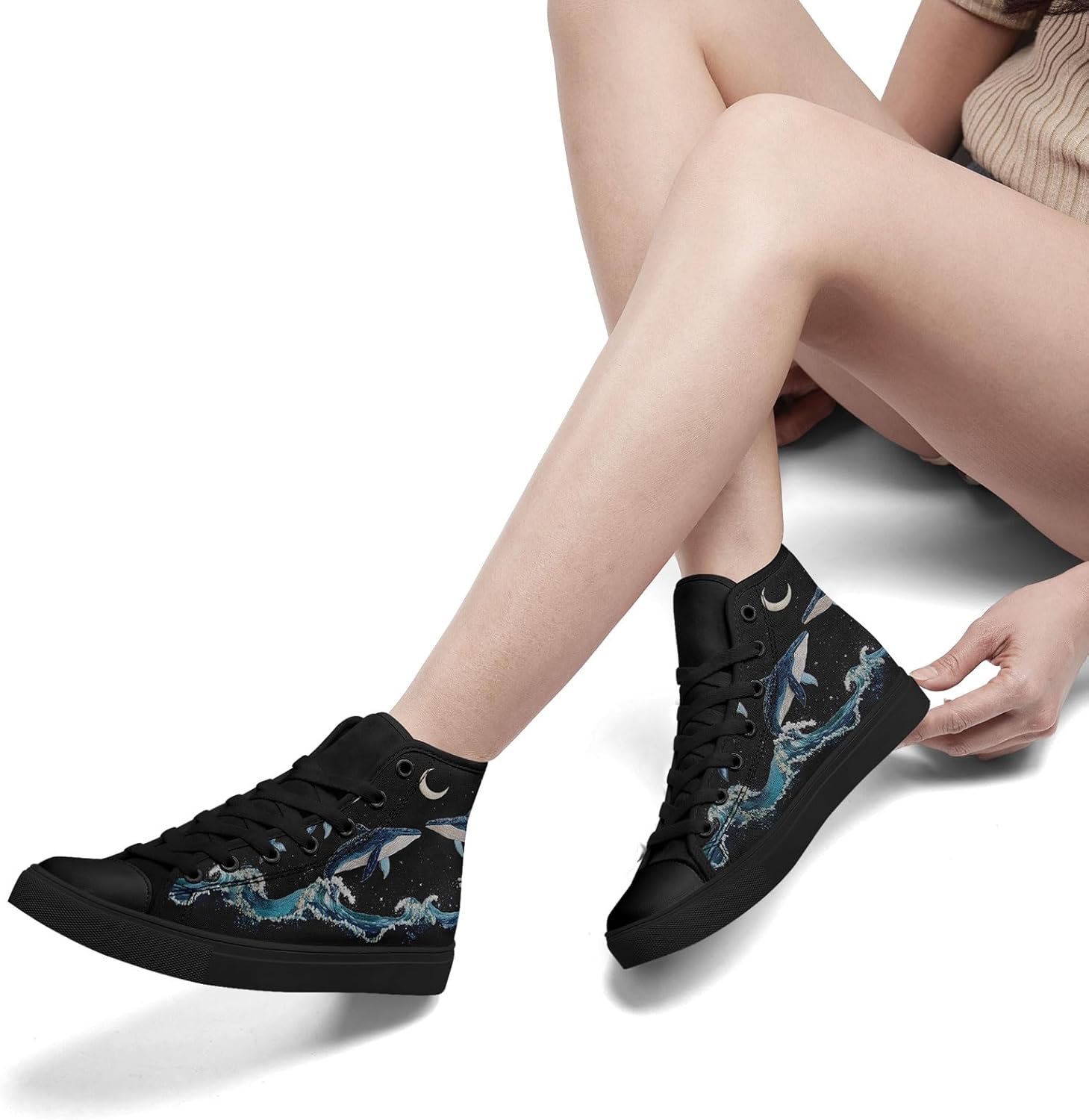 Women's Stylish High-Top Canvas Sneaker Print Floral Mushroom Shoes Gift for her Lightweight Fashion Flat Casual Shoes - Image 6