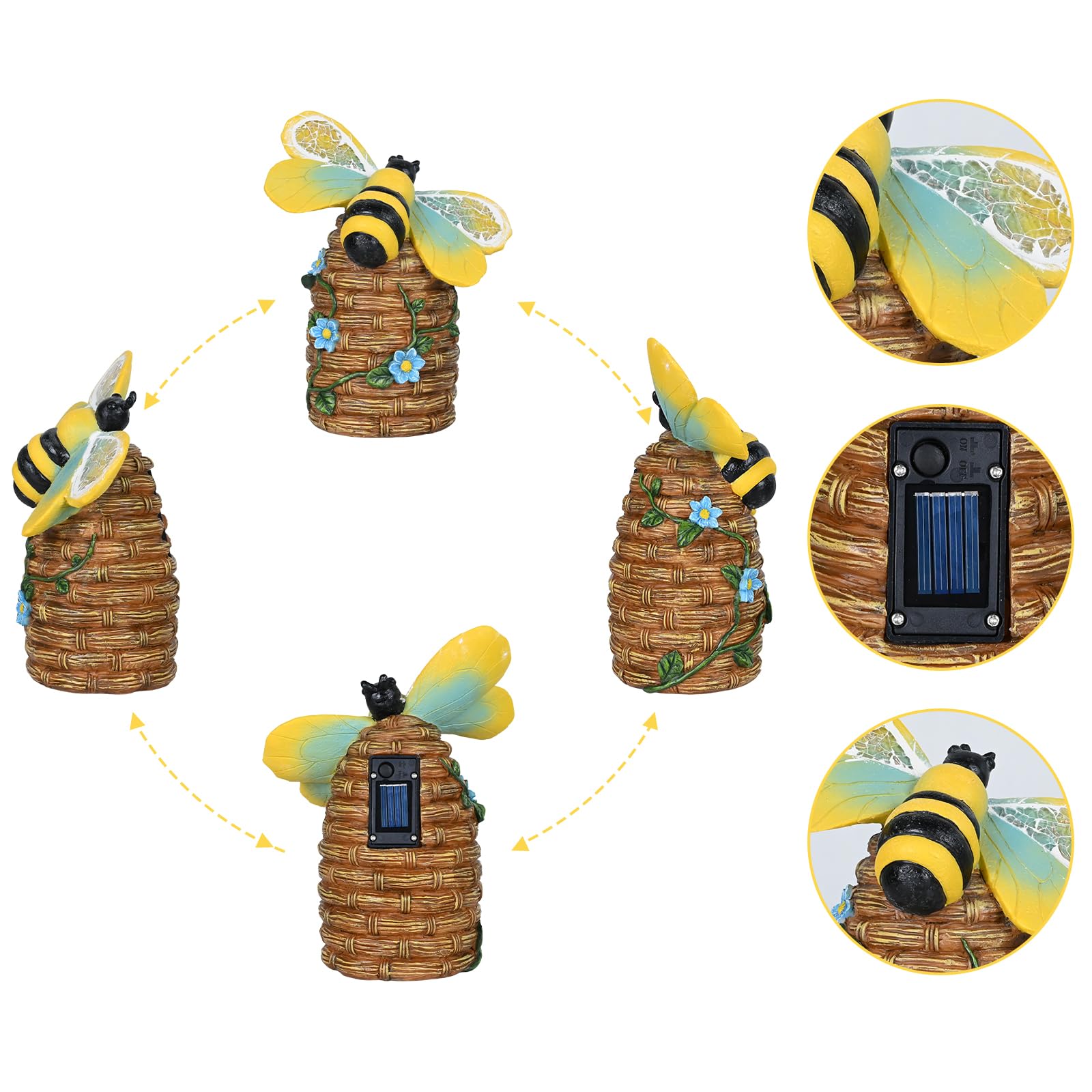 Estatua de jardín de abejas solares para exteriores, figura de abejorro con luz solar para patio, balcón, patio, adorno de césped, regalo perfecto para el jardín