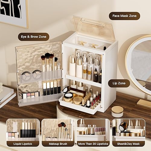 Miniatura 3 de Organizador de maquillaje con cajones, organizador de cuidado de la piel para tocador, vitrina grande de cosméticos con asa, organizadores de