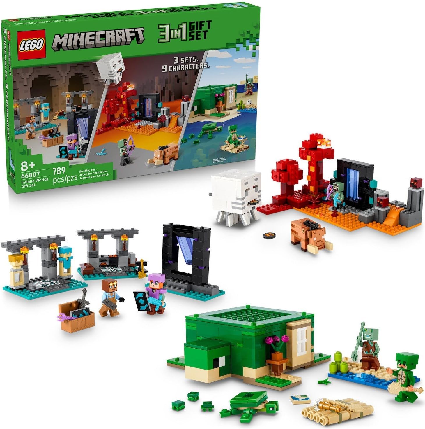 Minecraft 66807 Infinite Worlds Gift Set Building Kit – 789-Piece Adventure Playset with Multiple Biomes & Figures, Video Game Toy Gift for Kids Ages 8+