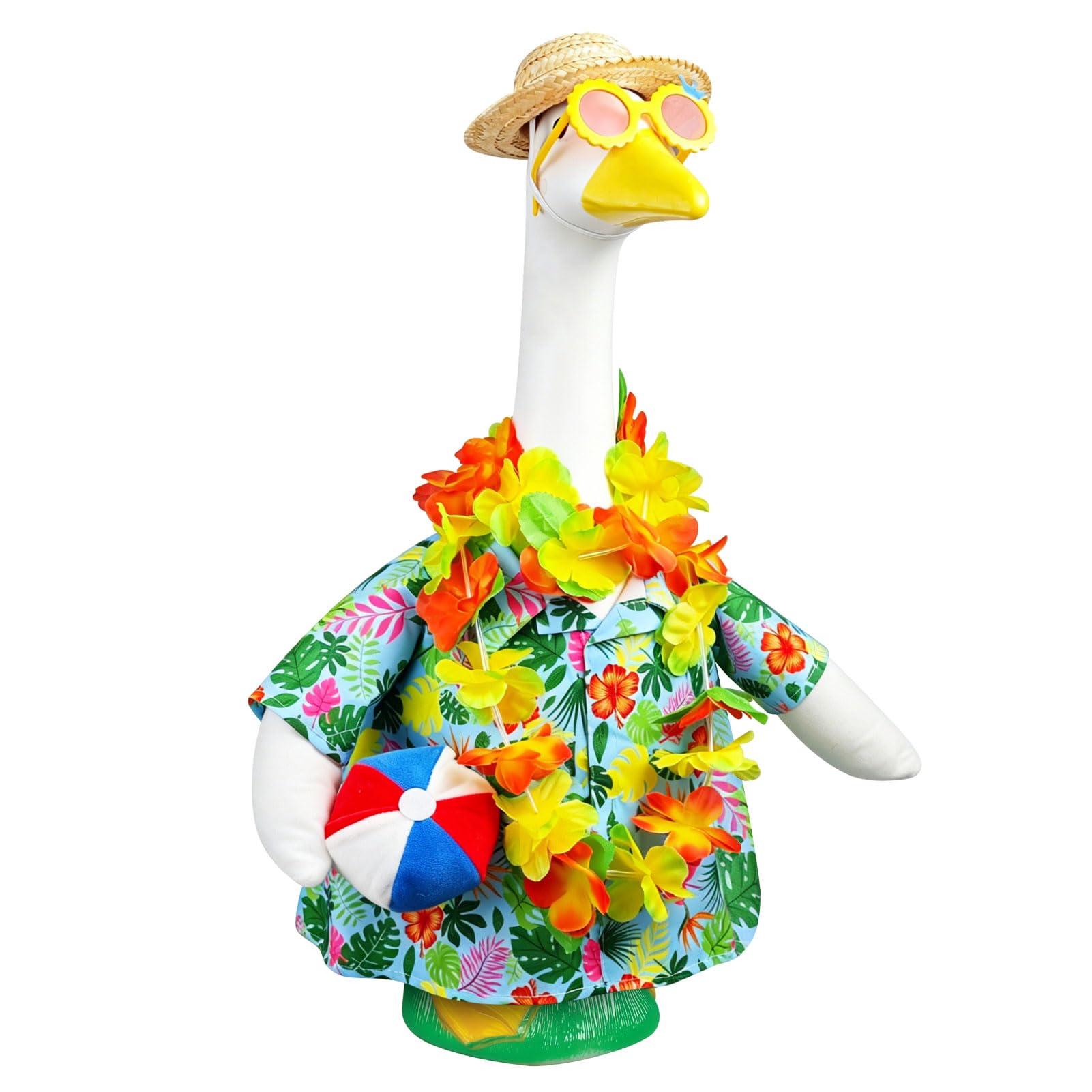 Shinesirius Multicolor 4Pcs/Set Hawaiian Porch Goose Outfits For 23" Statue, Summer Goose Clothes With Volleyball, Straw Hat, Sunglasses & Floral Wreath – Fun Tropical Lawn Decor For Garden, Patio, Beach