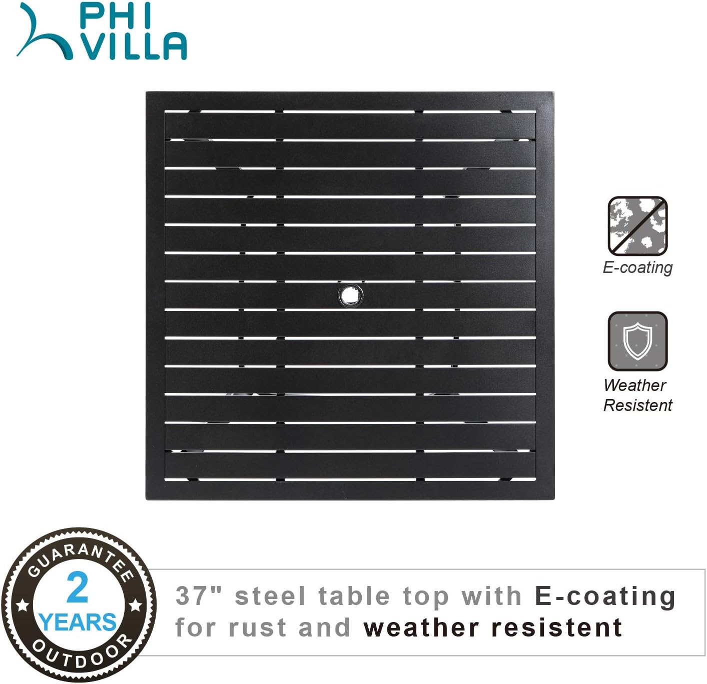 PHI VILLA 5-Piece Metal Patio Outdoor Table and Chairs Dining Set- 37" Square Bistro Table and 4 Backyard Garden Chairs, Table with 1.57" Umbrella Hole : Patio, Lawn & Garden