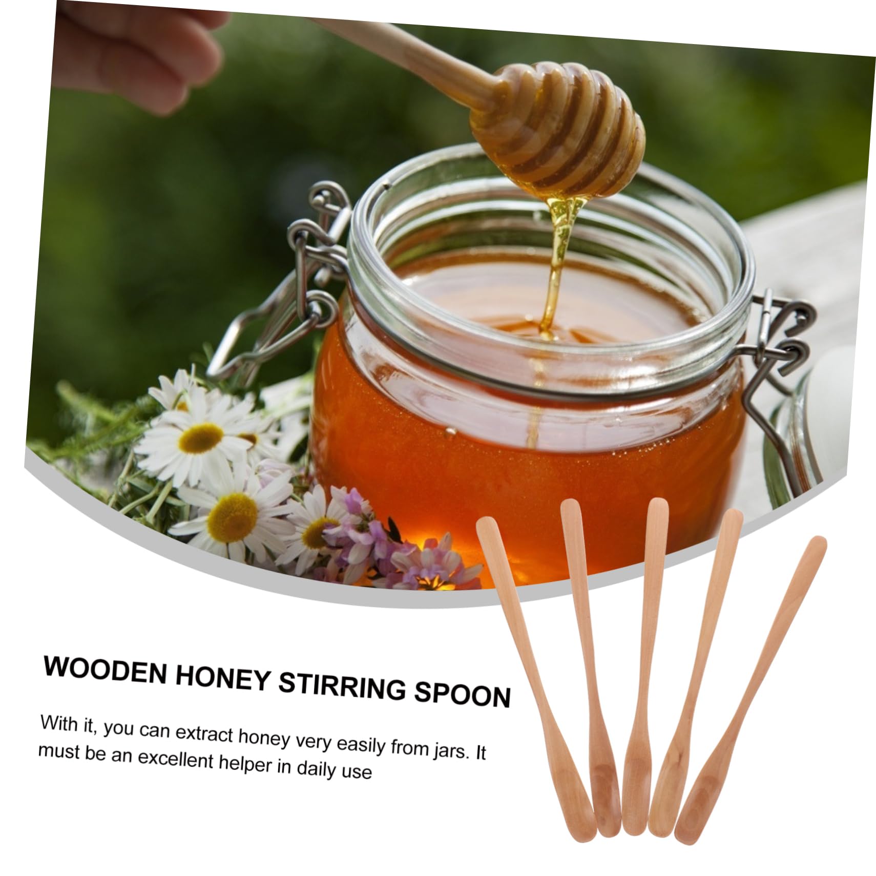 KICHOUSE Practical Honey Stirring Spoons 5pcs Wooden Honey Stirrer Spoon for Easy Cleaning Great for Honey Syrup Honey