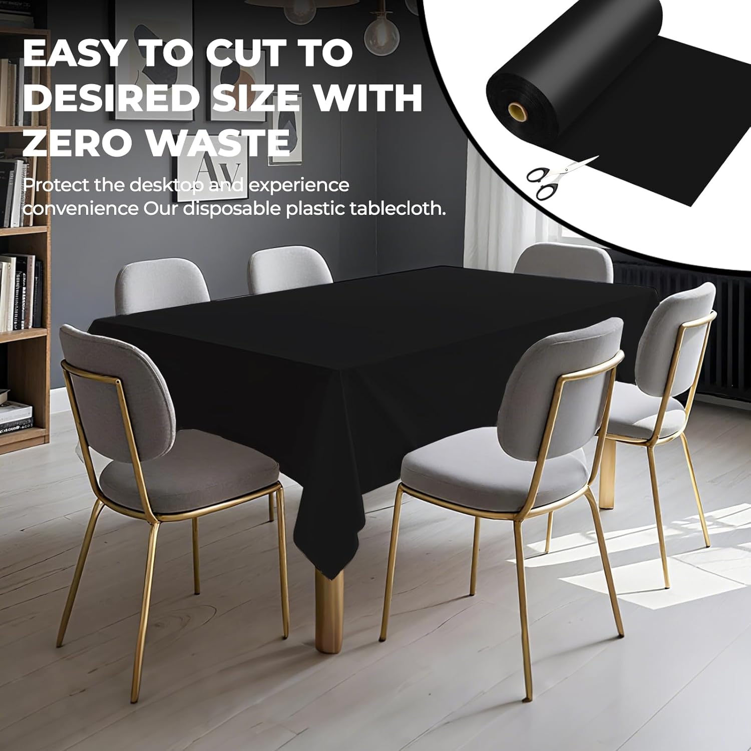 54 Inch X 300 Feet Plastic Table Cover Roll Premium Disposable Plastic Tablecloth for All Type/Shape Tables | Picnic, Party, Banquet, Birthdays, Weddings (Black, 54 Inch X 300 Feet) - Image 4