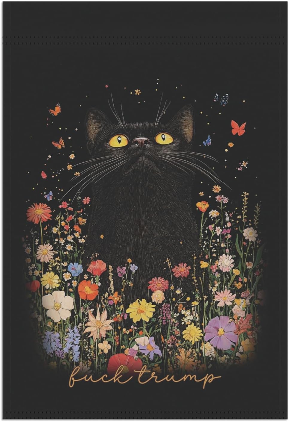 FDT Anti Trump Garden Flag - Black Cats in Floral Design - Political Outdoor Yard Banner - Liberal Decor 12x18 & 24.5x32