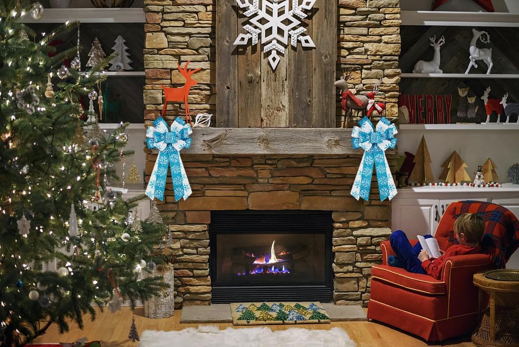Large Christmas Bows for Wreath, Merry Christmas Wreath Bows White Blue Burlap Bow Winter Holiday Snowflake Craft Ribbon Bow Xmas Tree Bows for Front Door Christmas New Year Decorations - Image 6
