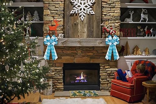 Miniatura 6 de Estivaux 2 lazos de Navidad para corona, lazos de corona de Feliz Navidad, lazo de terciopelo rojo, copos de nieve de invierno, Navidad,