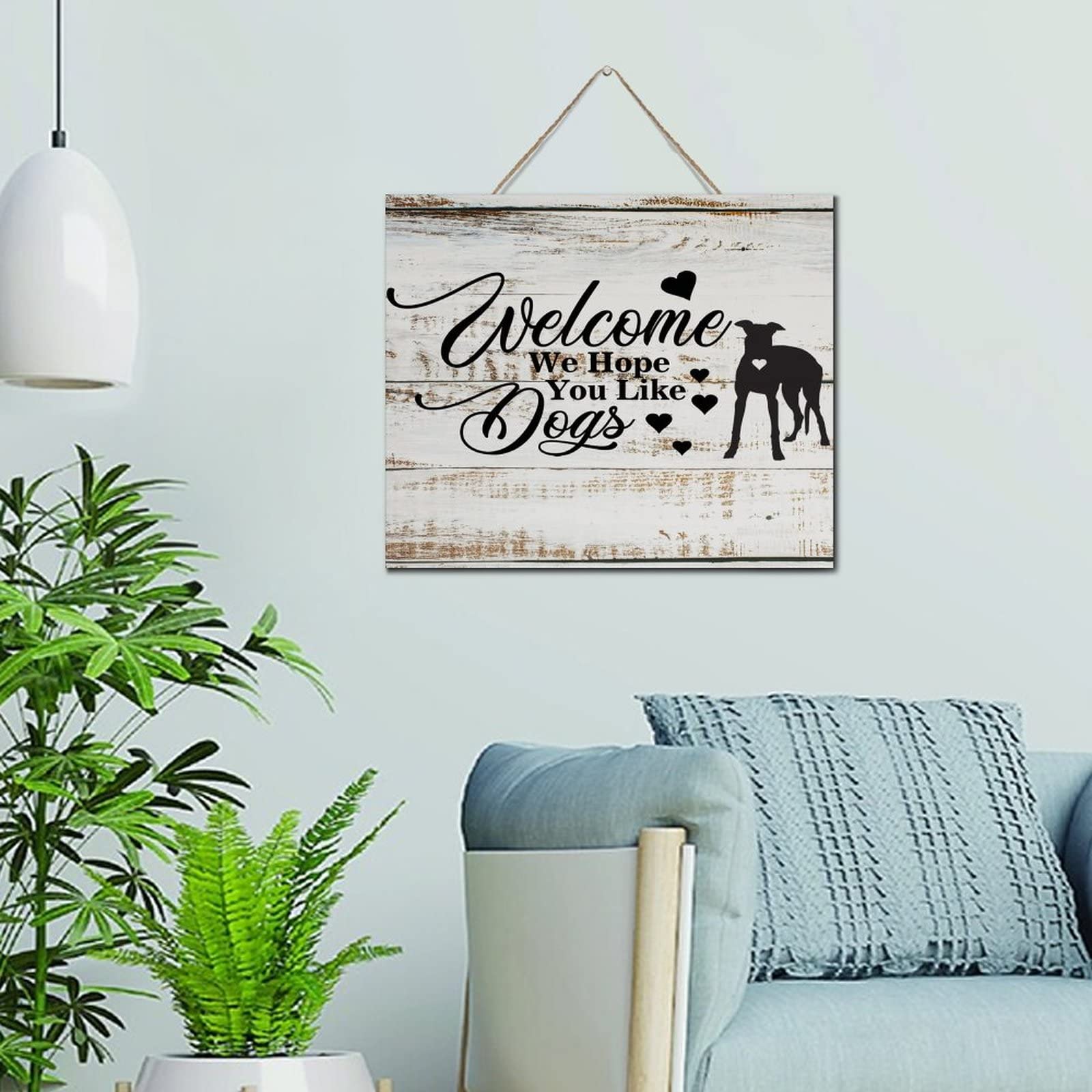 Plaque murale personnalisée en bois Welcome Dogs 25x30cm