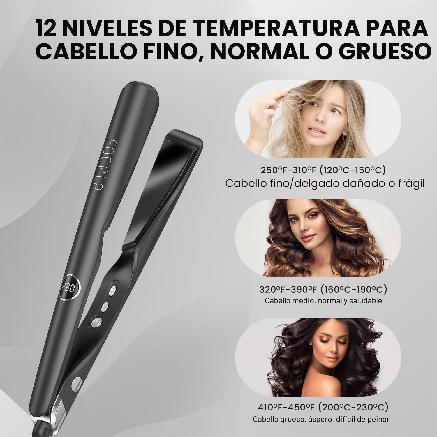 Plancha de Pelo Alisa y Riza 2 en 1: Placas en Espiral para alisar y rizar y ondular Cerámica Revestimiento Tecnología iónica 120-230°C para todo tipo de cabello Pantalla digital