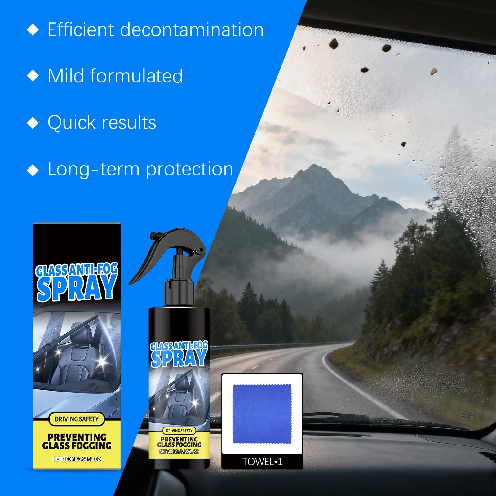 Spray przeciwmgielny do szyb samochodowych i szyb, wodoodporny spray odmgławiający dla wyraźnego widzenia, długotrwała hydrofobowa powłoka do szyb wewnętrznych/zewnętrznych, luster i (6 sztuk)