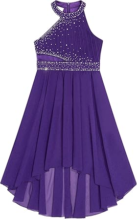TiaoBug Meisjesjurk met pailletten, asymmetrische franjes, rok, ballet, latin, chacha, samba, salsa, jurk, lange mouwen, rugvrij, body, danskostuum, Zwart E, 110-116