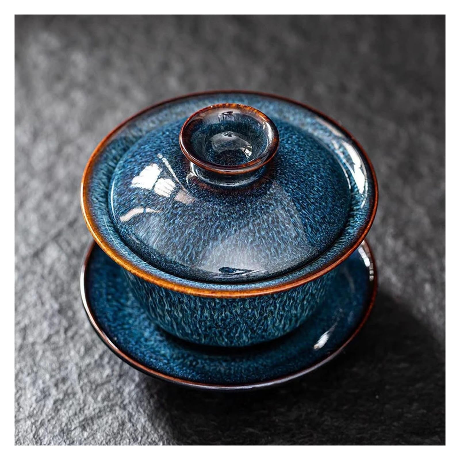 Blue Star Glaze Gaiwan, handgezeichnetes Lotus-Porzellan-Teeservice | Blaue Sternglasur, handgezeichneter Lotus, Porzellan-Gaiwan, Tee-Set, Deckelschale, Teezeremonie, Wohndekoration, Geschenk