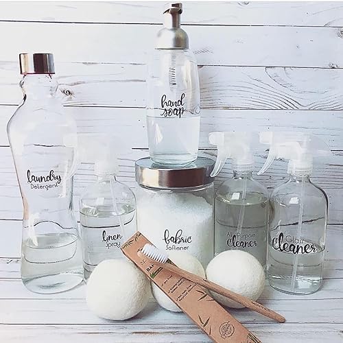 Miniatura 6 de Suwimut Paquete de 9 botellas rociadoras de vidrio, botellas redondas Boston transparentes vacías de 16 onzas, recipiente recargable con rociador de