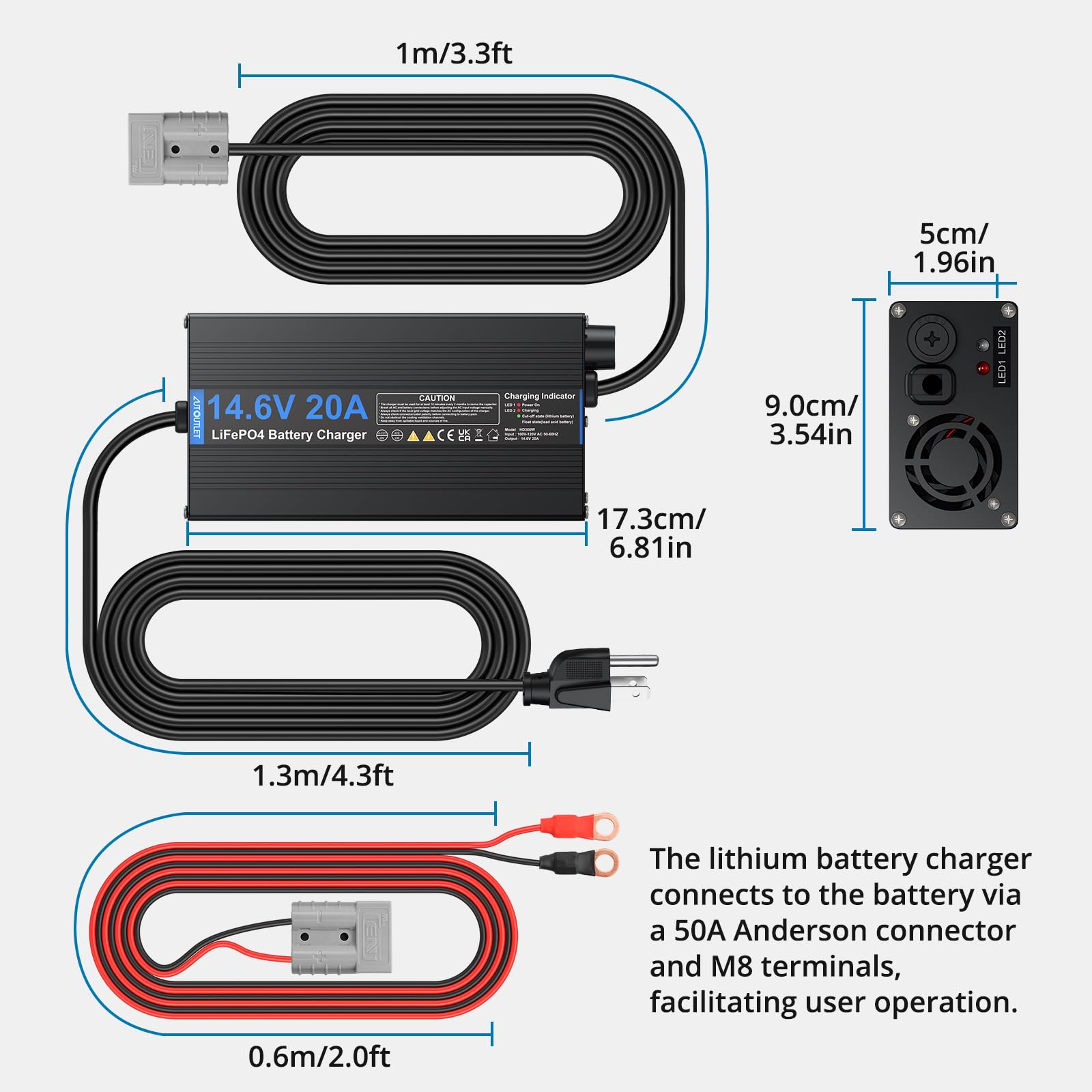 AUTOUTLET Chargeur De Batterie LiFePO4 Chargeur De Batterie 14.6V 20A AC-DC