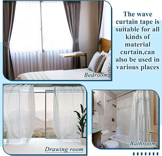 Juexica Transparent Wave Curtain Tape, 6 Yards Ripple Fold Tape, 350 Hooks