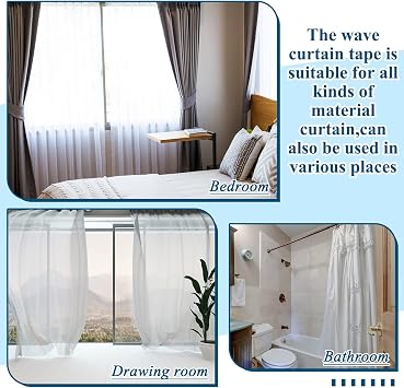 Juexica Transparent Wave Curtain Tape, 6 Yards Ripple Fold Tape, 350 Hooks